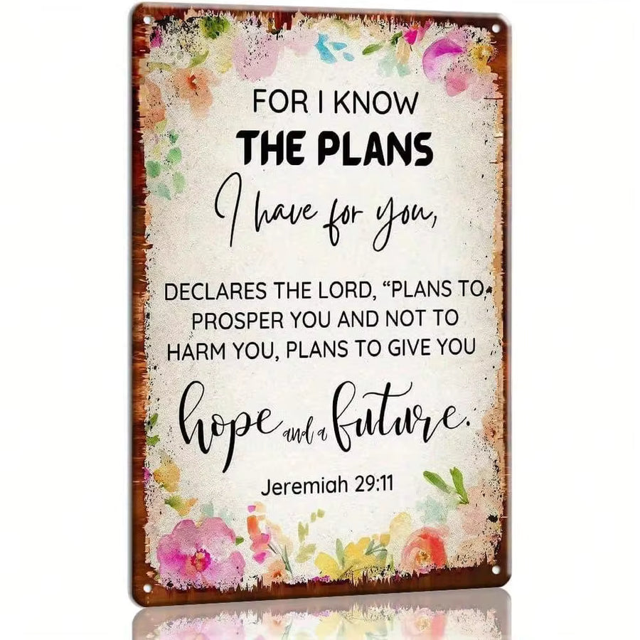 Jeremiah 29:11 Scripture Metal Sign - Distressed Floral Christian Wall Decor With Antique Edges And Elegant Font, 8x12inch Weather-Resistant Iron Scripture Decoration, Suitable For Indoor/Outdoor Use - Faith-Themed Gift For Home, Church, Prayer Room